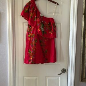 FARM Rio Red Floral One-Shoulder Mini Dress